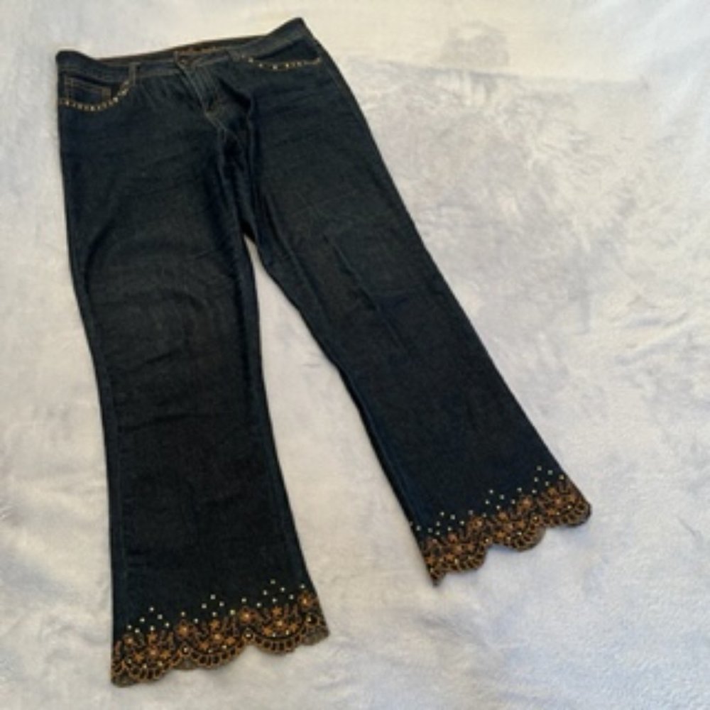 Apollo Women's Beaded Jeans 12 Petite Blue
